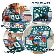 Custom Photo,Happy,Baseball,Gift For Kids - Custom Photo Baseball Pattern - Personalized Fleece Blanket, Sherpa Blanket