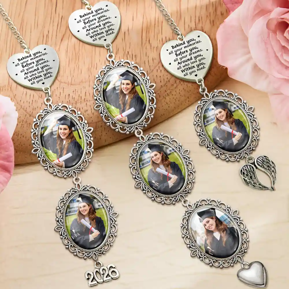 Graduation,Gift For Daughter,Dad - Daughters (Adult),Mom - Daughters (Adult),Happy,Dad - Sons,Gift For Son,Mom - Sons - Custom Photo Behind You All Your Memories - Personalized Graduation Tassel Charm