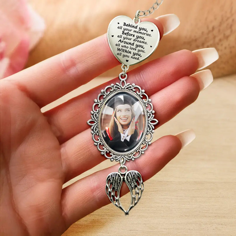 Graduation,Gift For Daughter,Dad - Daughters (Adult),Mom - Daughters (Adult),Happy,Dad - Sons,Gift For Son,Mom - Sons - Custom Photo Behind You All Your Memories - Personalized Graduation Tassel Charm