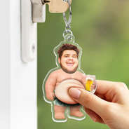 Gift For Father,Custom Photo,Summer,Humorous,Cut-Face Photo - Custom Photo Belly Out For Summer - Personalized Squishy Acrylic Keychain