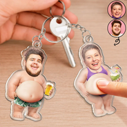 Gift For Father,Custom Photo,Summer,Humorous,Cut-Face Photo - Custom Photo Belly Out For Summer - Personalized Squishy Acrylic Keychain