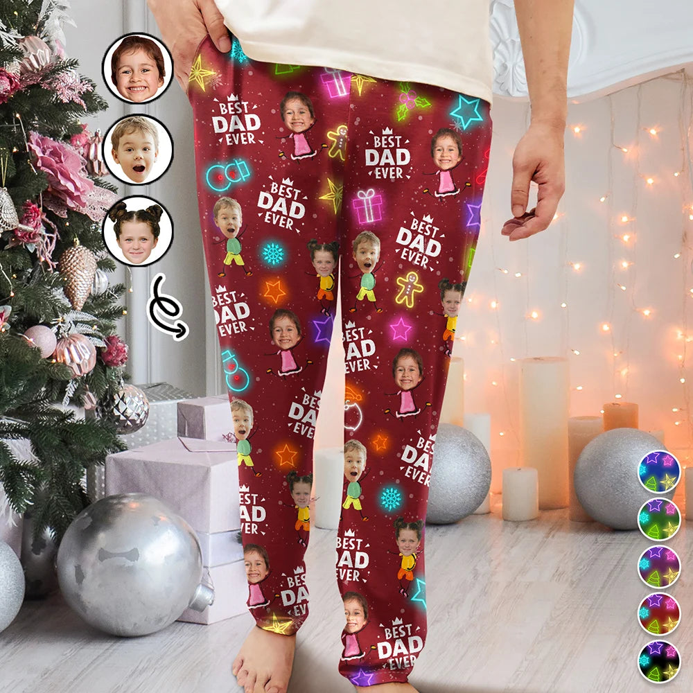 Custom Photo Best Dad Ever Neon Style - Personalized Pajama Pants