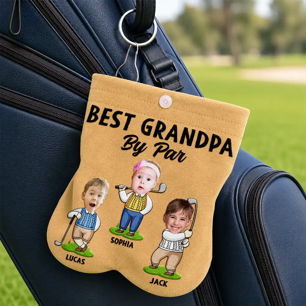Gift For Father,Confident,Golf,Icon,Cut-Face Photo - Custom Photo Best Dad By Par Funny Kid - Personalized Golf Ball Sacks