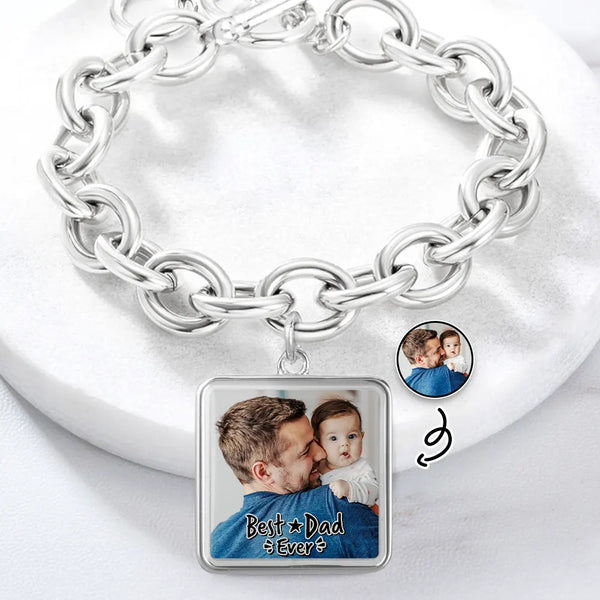 Gift For Father,Parents,Gift For Mother,Happy,Gift For Husband,Gift For Wife,Gift For Grandpa,Gift For Grandma - Custom Photo Best Dad Ever - Personalized Charm Bracelet