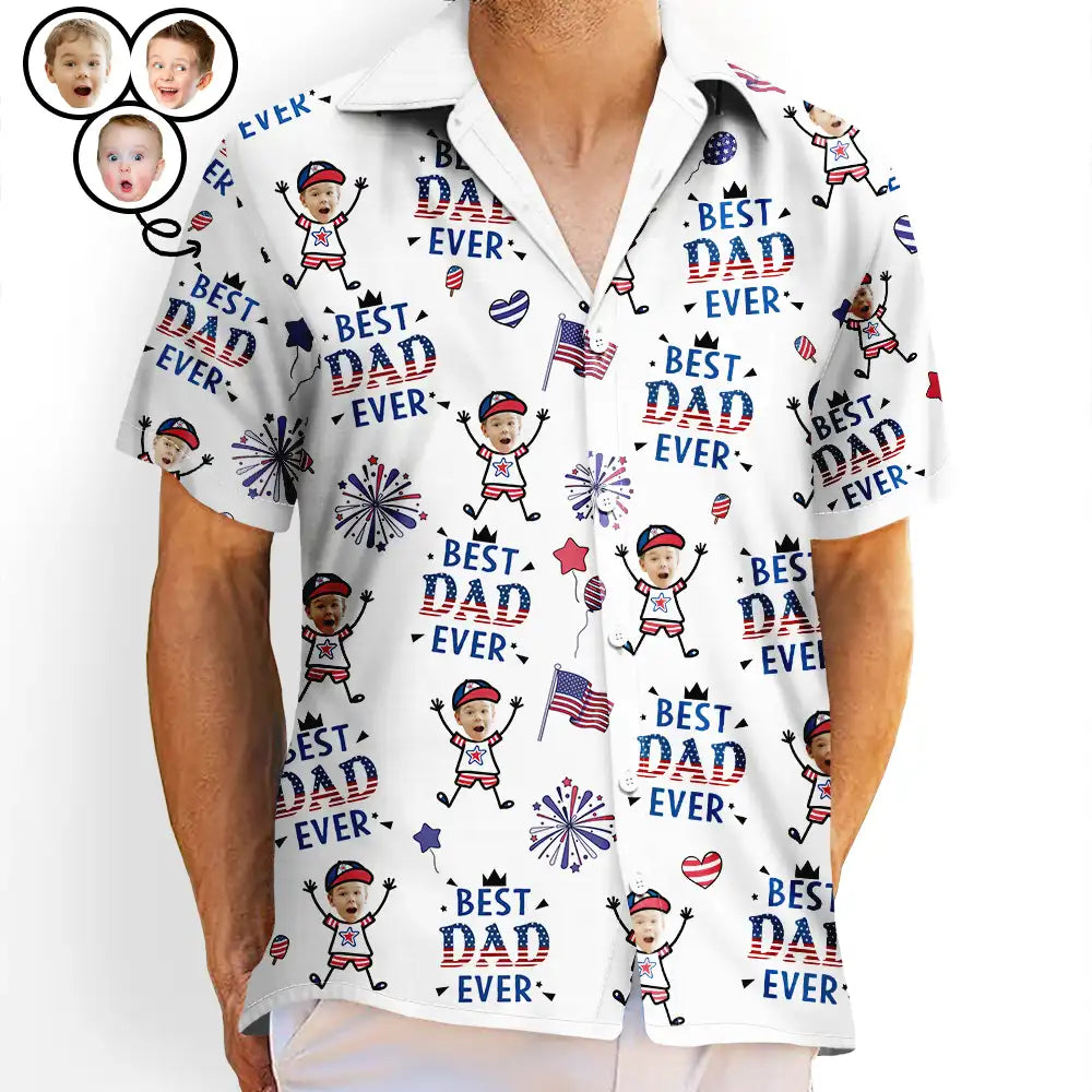 Custom Photo Best Dad Ever USA Flag - Personalized Hawaiian Shirt