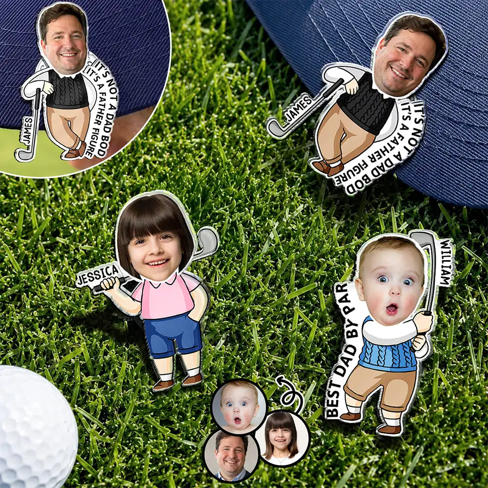 Adorable, Gift For Father, Custom Photo, Golf, Summer, Cut-Face Photo, Vector - Custom Photo Best Dad Grandpa By Par - Personalized Acrylic Magnetic Clip