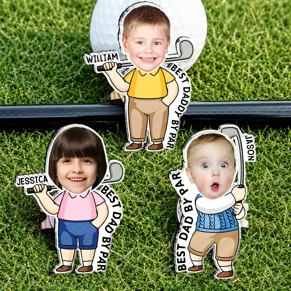 Adorable, Gift For Father, Custom Photo, Golf, Summer, Cut-Face Photo, Vector - Custom Photo Best Dad Grandpa By Par - Personalized Acrylic Magnetic Clip