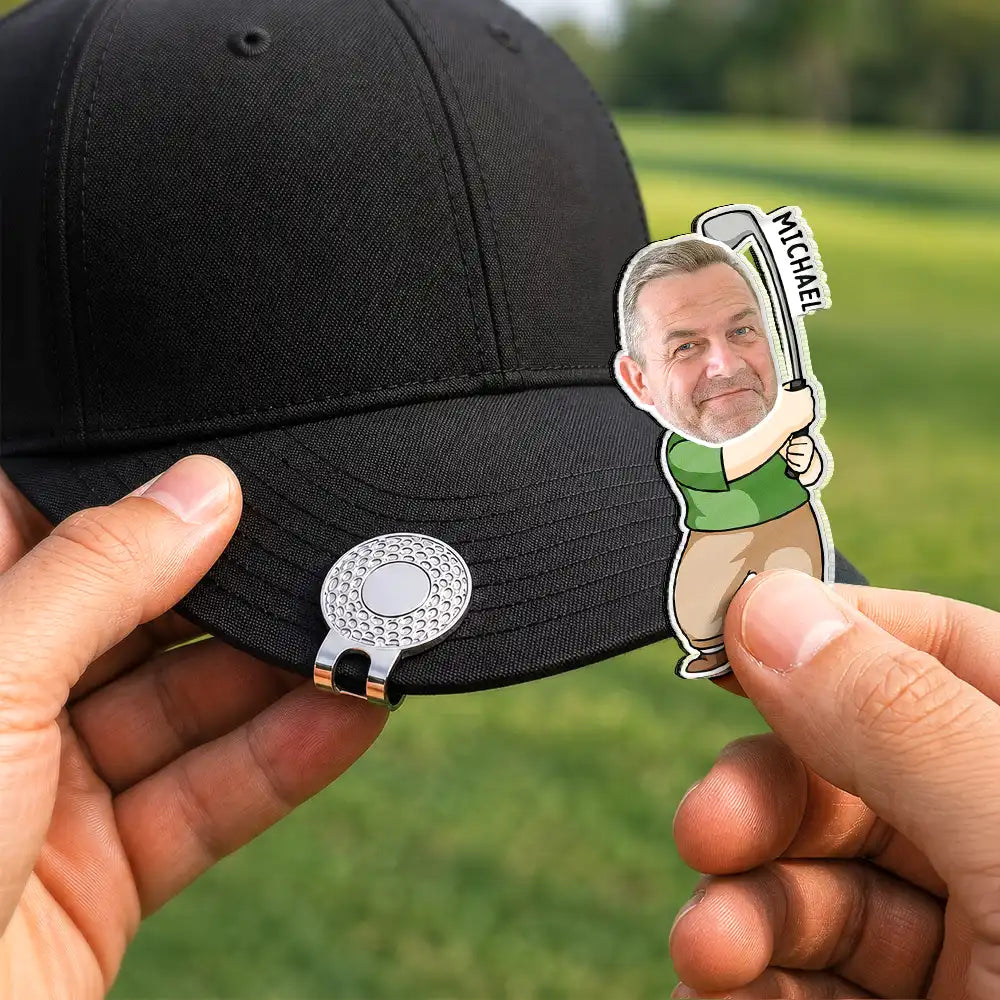 Adorable, Gift For Father, Custom Photo, Golf, Summer, Cut-Face Photo, Vector - Custom Photo Best Dad Grandpa By Par - Personalized Acrylic Magnetic Clip