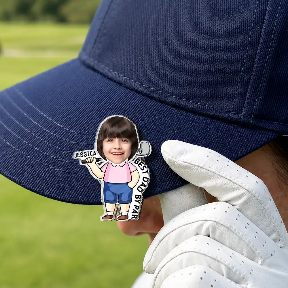 Adorable, Gift For Father, Custom Photo, Golf, Summer, Cut-Face Photo, Vector - Custom Photo Best Dad Grandpa By Par - Personalized Acrylic Magnetic Clip