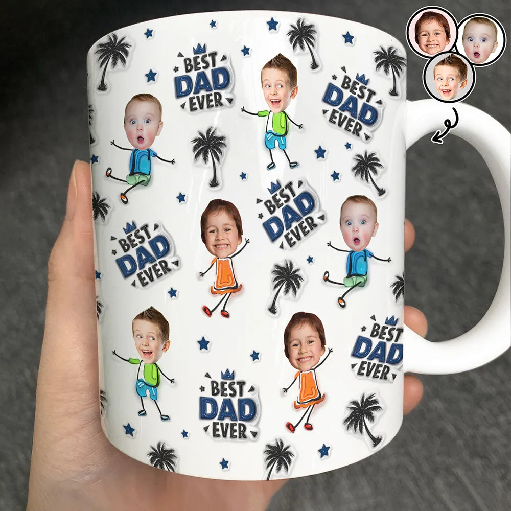 Custom Photo Best Dad Grandpa Ever - 3D Inflated Effect Printed, Personalized White Edge-to-Edge Mug