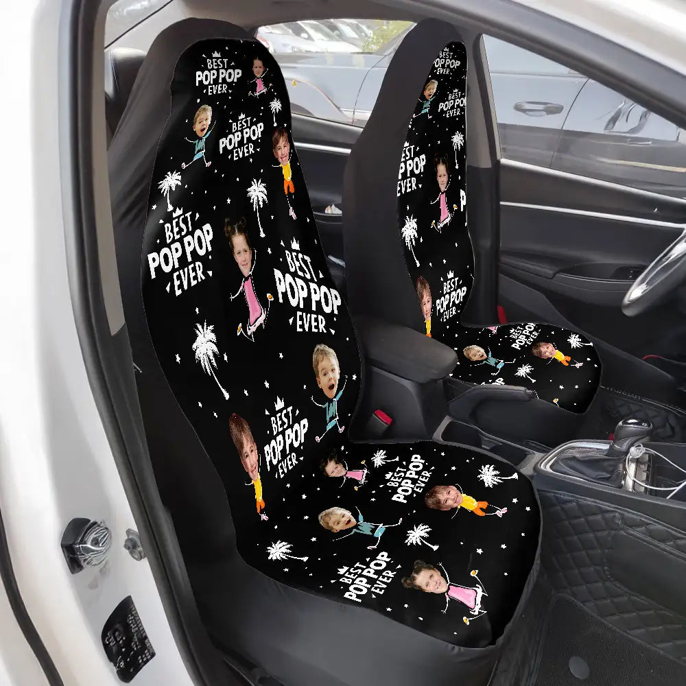 Gift For Father,Gift For Grandpa,Funny - Custom Photo Best Dad Grandpa Ever - Personalized Car Seat Cover