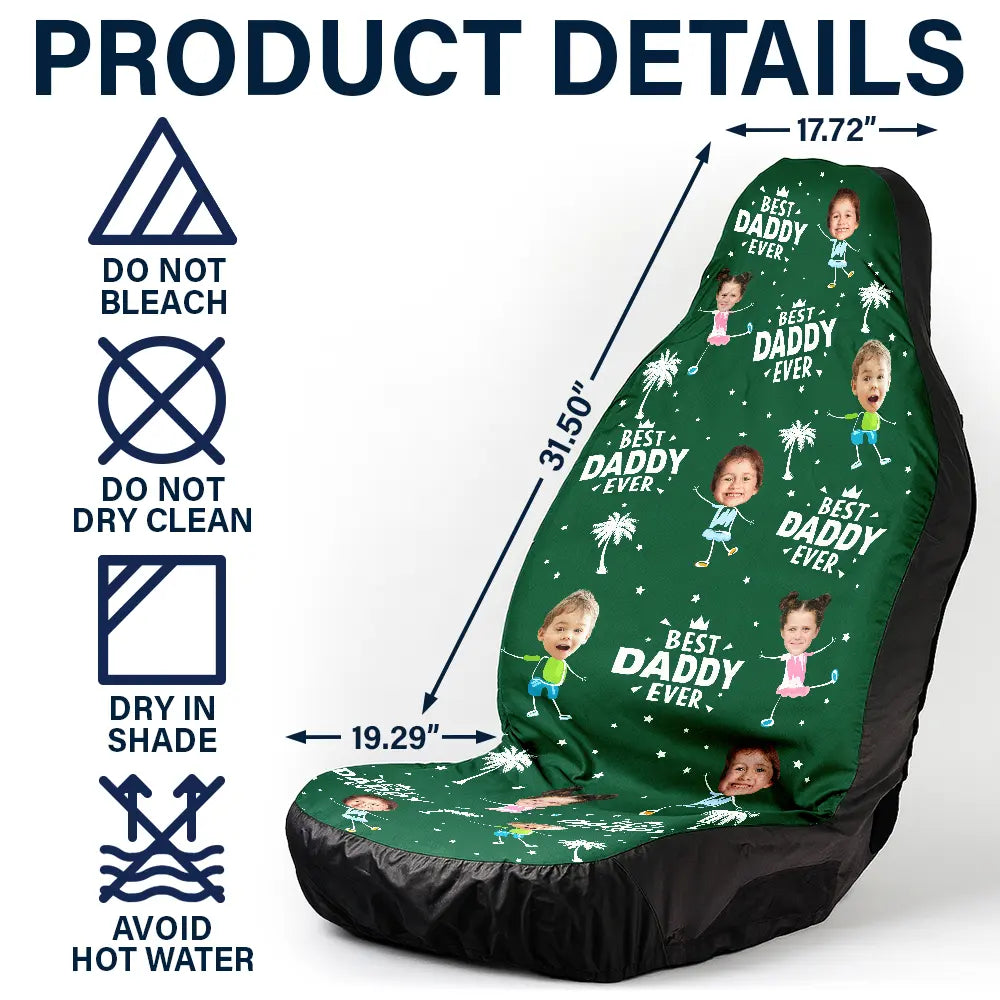 Gift For Father,Gift For Grandpa,Funny - Custom Photo Best Dad Grandpa Ever - Personalized Car Seat Cover