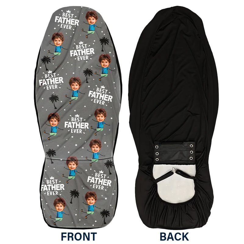 Gift For Father,Gift For Grandpa,Funny - Custom Photo Best Dad Grandpa Ever - Personalized Car Seat Cover