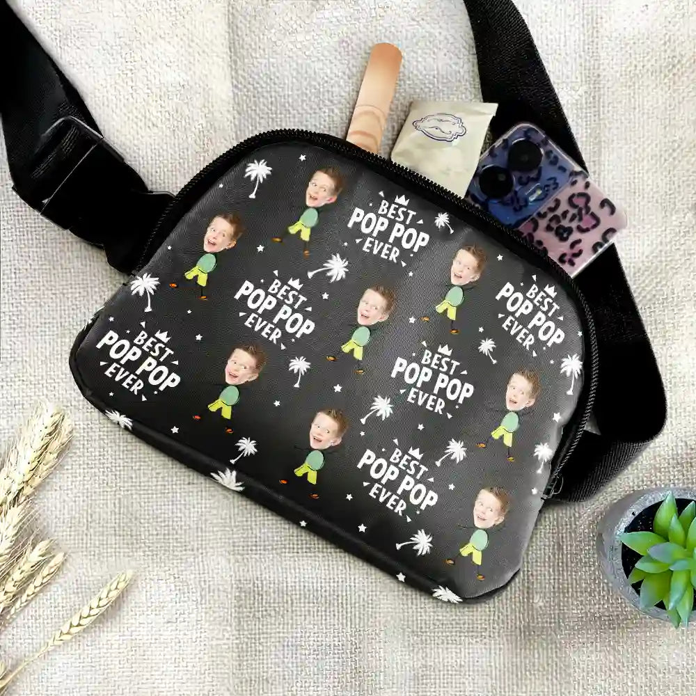 Gift For Father, Gift For Grandpa, Custom Photo, Happy - Custom Photo Best Dad Grandpa Ever - Personalized Crossbody Belt Bag