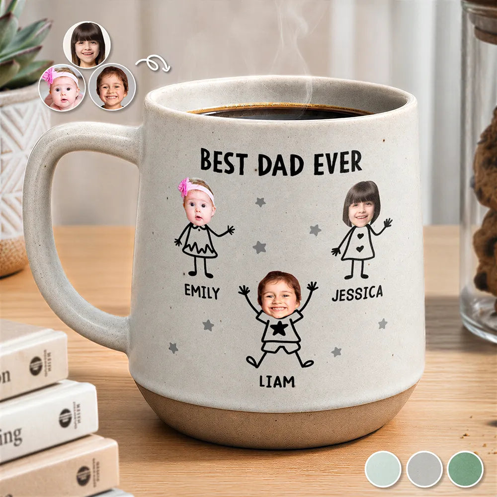 Gift For Father,Custom Photo,Adorable,Cut-Face Photo,Icon - Custom Photo Best Dad Grandpa Ever Kids Face - Personalized Conical Mug