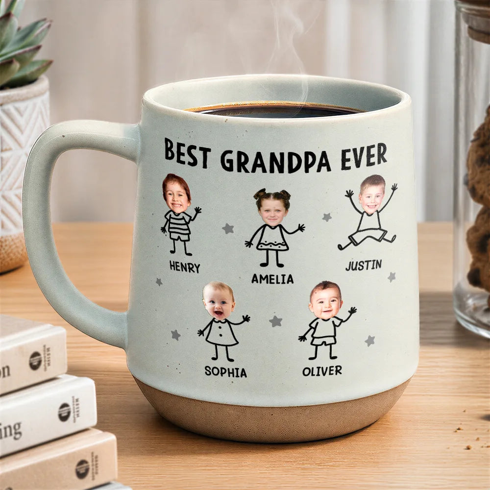 Gift For Father,Custom Photo,Adorable,Cut-Face Photo,Icon - Custom Photo Best Dad Grandpa Ever Kids Face - Personalized Conical Mug