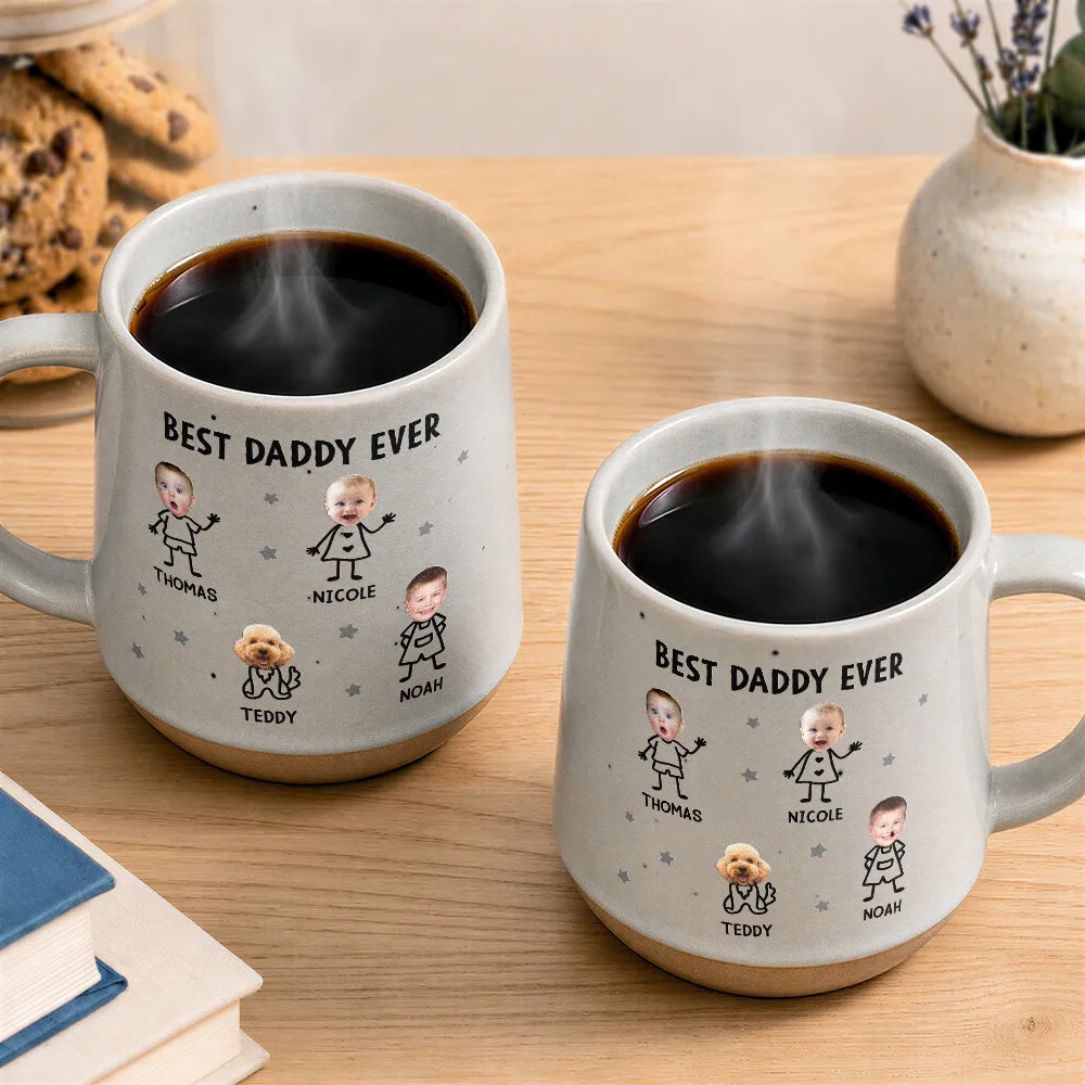 Gift For Father,Custom Photo,Adorable,Cut-Face Photo,Icon - Custom Photo Best Dad Grandpa Ever Kids Face - Personalized Conical Mug