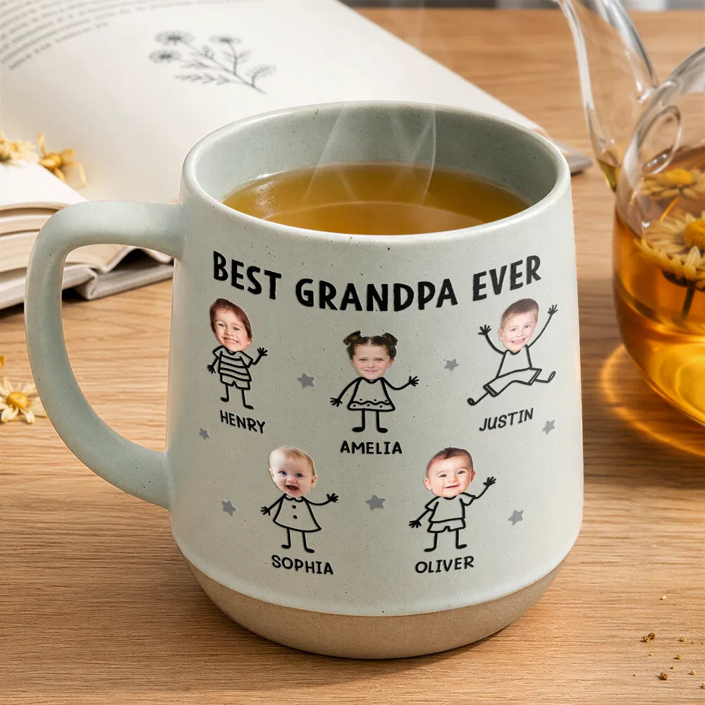 Gift For Father,Custom Photo,Adorable,Cut-Face Photo,Icon - Custom Photo Best Dad Grandpa Ever Kids Face - Personalized Conical Mug