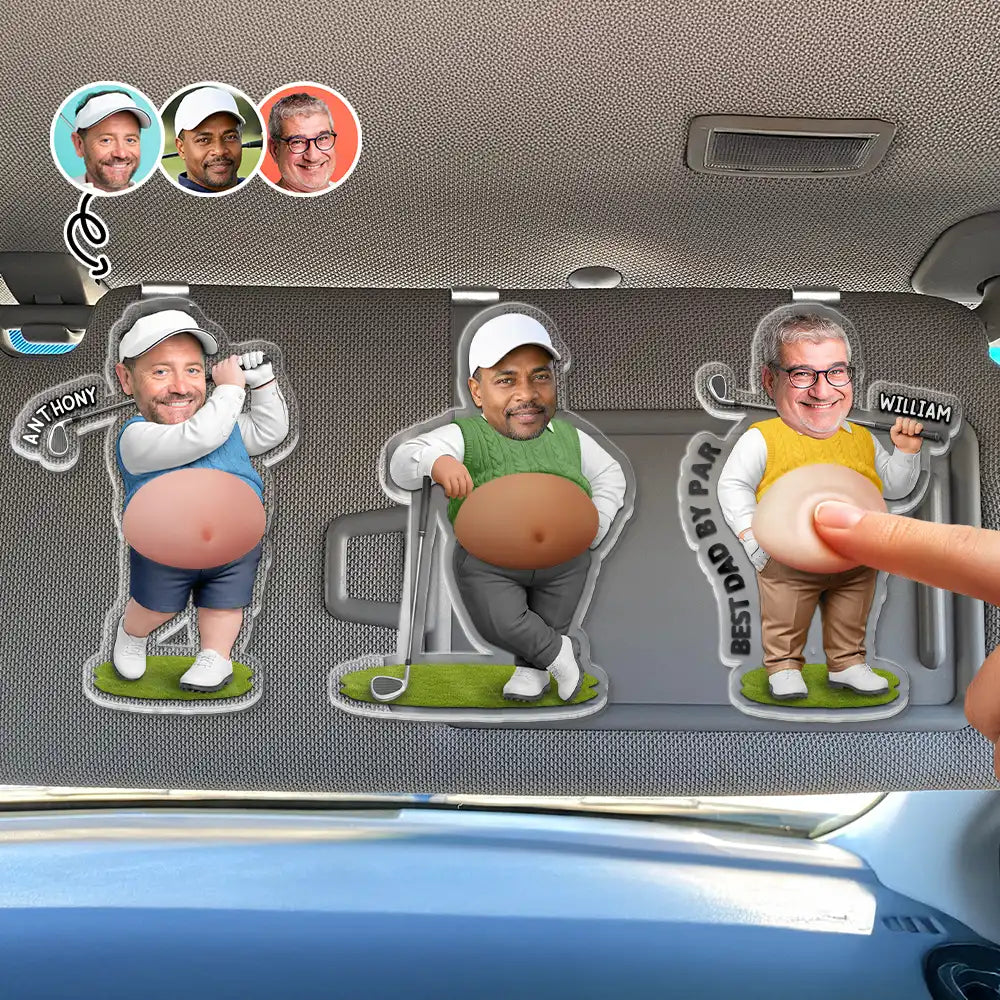 Custom Photo Best Dad Papa By Par - Personalized Squishy Acrylic Car Visor Clip