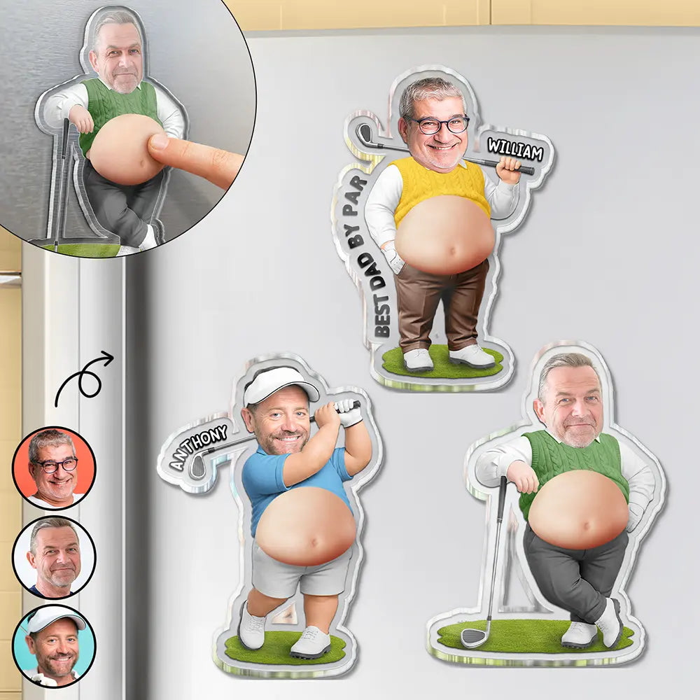 Gift For Father,Custom Photo,Golf,Humorous,Cut-Face Photo - Custom Photo Best Dad Papa By Par - Personalized Squishy Acrylic Fridge Magnet