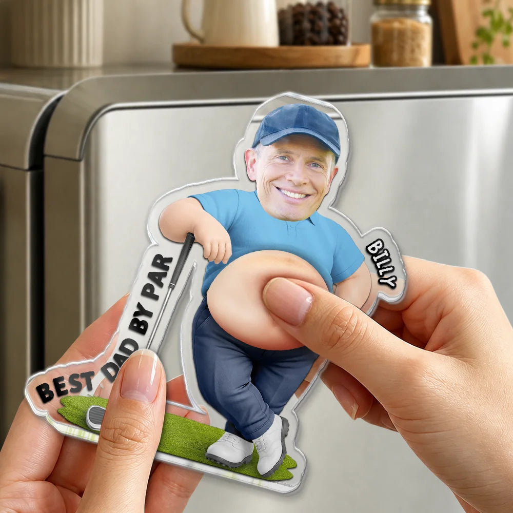 Gift For Father,Custom Photo,Golf,Humorous,Cut-Face Photo - Custom Photo Best Dad Papa By Par - Personalized Squishy Acrylic Fridge Magnet