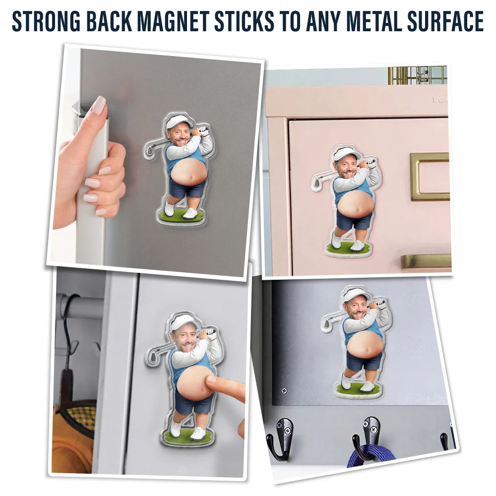 Gift For Father,Custom Photo,Golf,Humorous,Cut-Face Photo - Custom Photo Best Dad Papa By Par - Personalized Squishy Acrylic Fridge Magnet