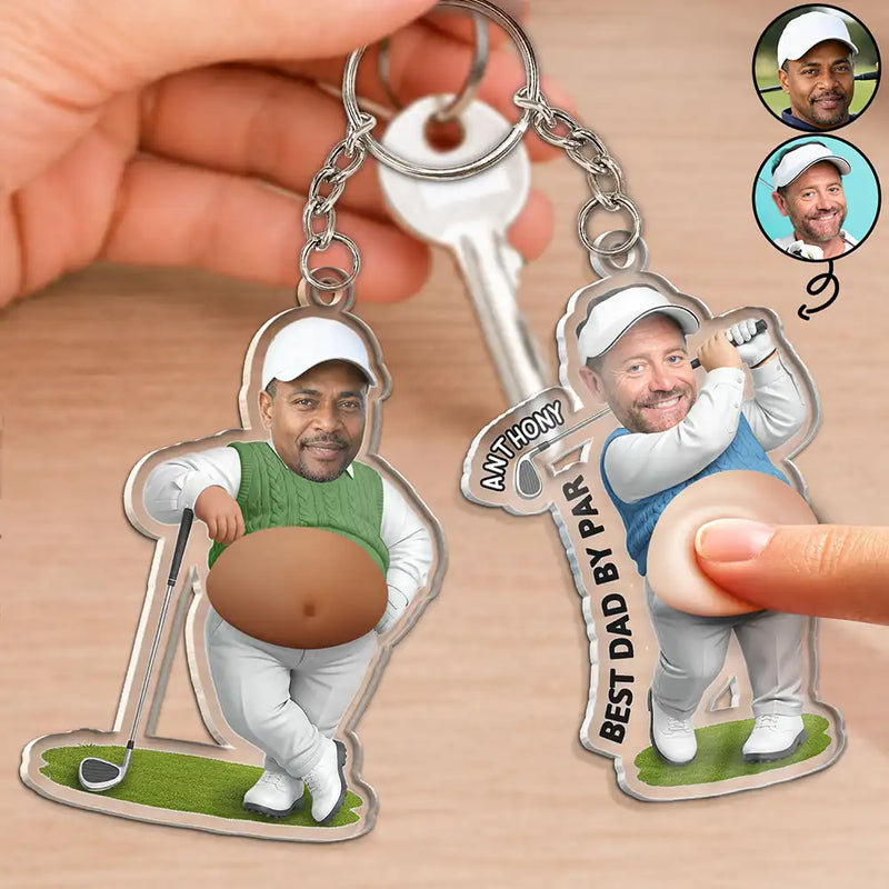 Custom Photo, Gift For Men, Gift For Yourself, Golf, Humorous, Cut-Face Photo - Custom Photo Best Dad Papa By Par - Personalized Squishy Acrylic Keychain