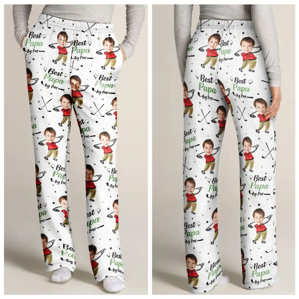 Gift For Father,Sport Dad,Dad's Hobby,Golf - Custom Photo Best Dad Papa By Par Funny Kids - Personalized Pajama Pants