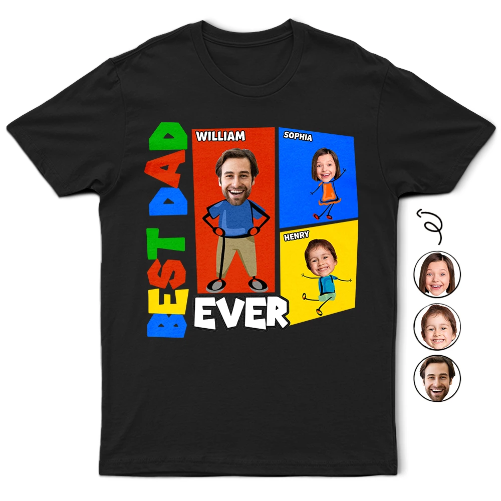 Custom Photo Best Dad Papa Ever Basic Color Arcade Theme - Personalized T Shirt