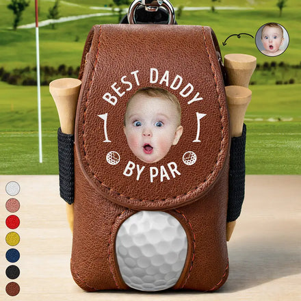 Custom Photo Best Daddy By Par - Personalized Leather Golf Ball Holder