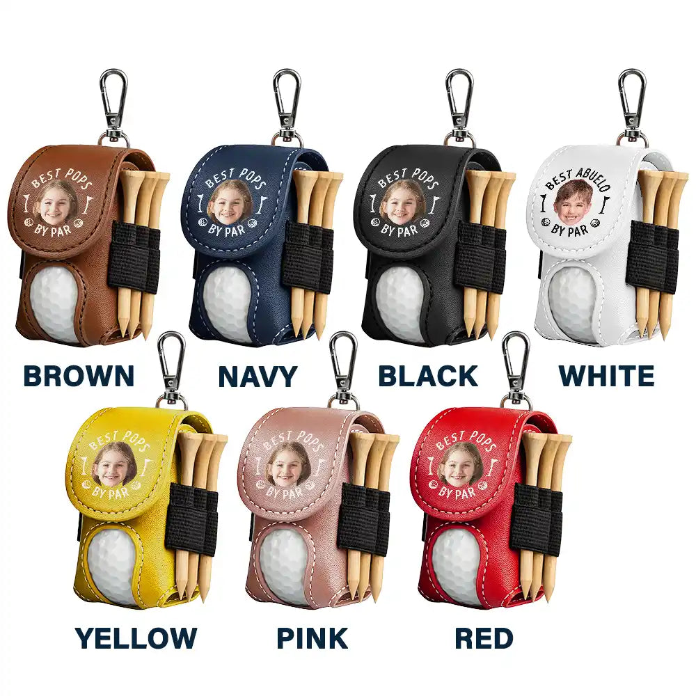 Gift For Husband, Gift For Men, Gift For Grandpa, Gift For Father, Sport Dad, Dad's Hobby, Grandpa's Hobby, Golf - Custom Photo Best Daddy By Par - Personalized Leather Golf Ball Holder