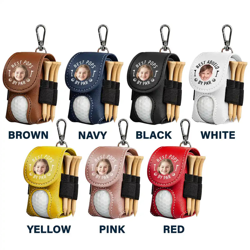 Gift For Husband, Gift For Men, Gift For Grandpa, Gift For Father, Sport Dad, Dad's Hobby, Grandpa's Hobby, Golf - Custom Photo Best Daddy By Par - Personalized Leather Golf Ball Holder