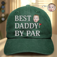 Gift For Father,Gift For Husband,Golf,Dad's Hobby,Gift For Men,Gift For Yourself - Custom Photo Best Daddy By Par - Personalized Vintage Washed Denim Cap