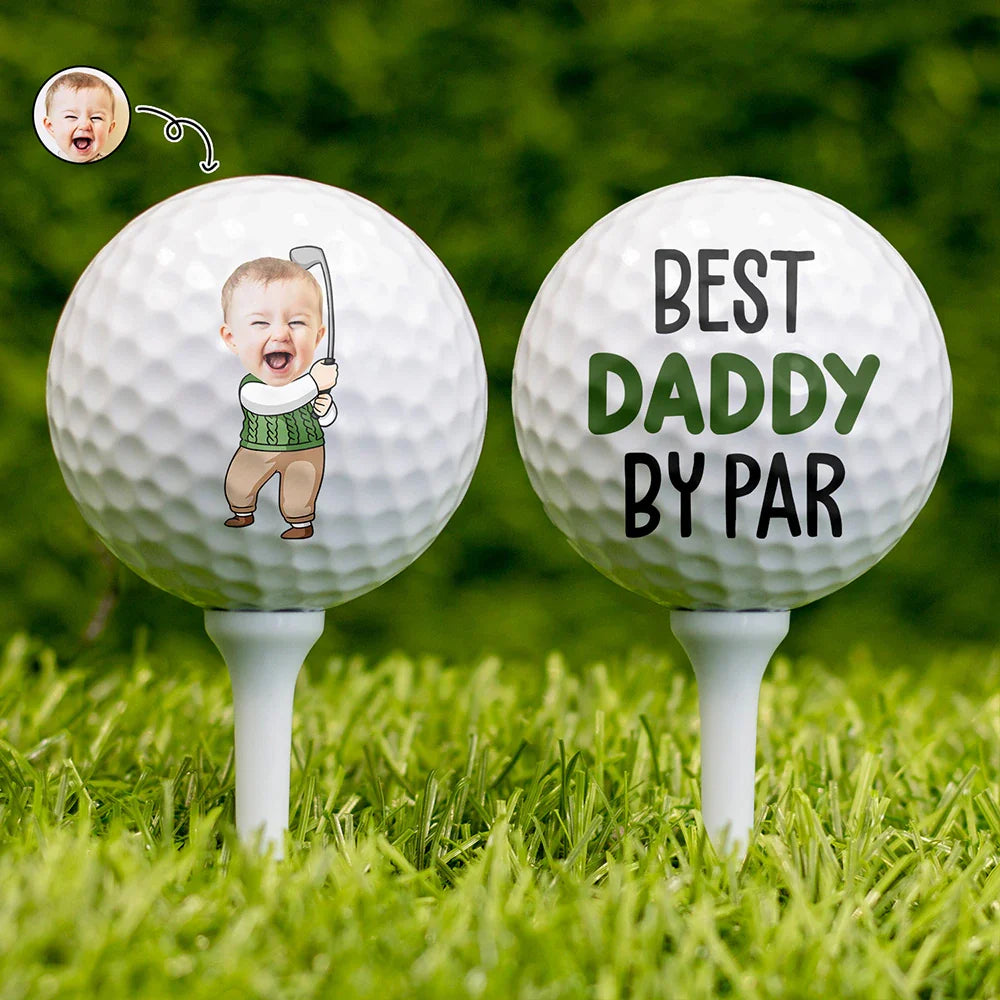 Custom Photo Best Daddy By Par Cartoon Kid - Personalized Golf Ball