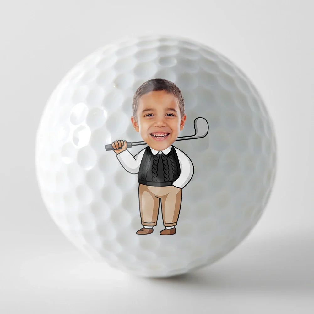 Happy,Sport Dad,Golf,Gift For Father,Gift For Men - Custom Photo Best Daddy By Par Cartoon Kid - Personalized Golf Ball