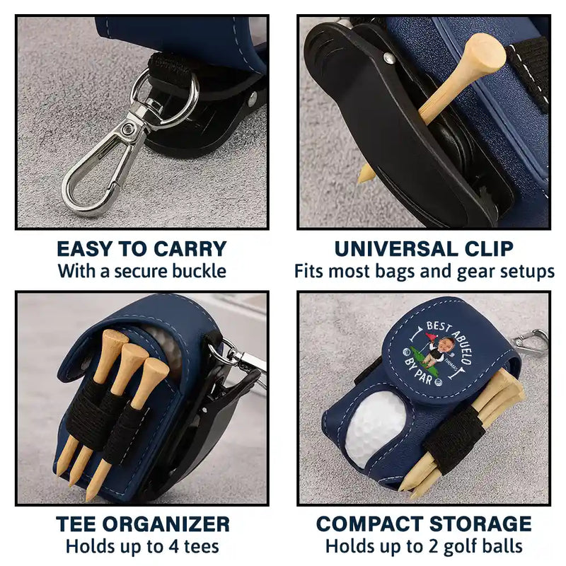 Gift For Husband,Gift For Men,Gift For Grandpa,Gift For Father,Sport Dad,Dad's Hobby,Grandpa's Hobby,Golf - Custom Photo Best Daddy By Par Funny Kid - Personalized Leather Golf Ball Holder