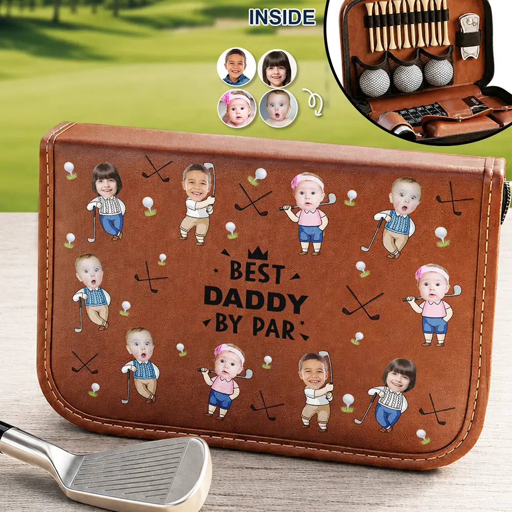 Custom Photo Best Daddy Grandpa By Par Funny Golf Lovers - Personalized Leather Golf Bag