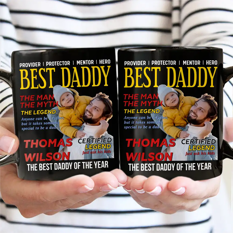 Gift For Father,Gift For Grandpa,Happy,Custom Photo - Custom Photo Best Daddy Papa Magazine - Personalized Mug