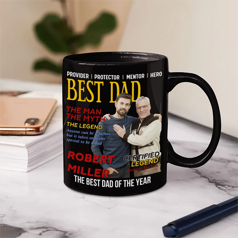 Gift For Father,Gift For Grandpa,Happy,Custom Photo - Custom Photo Best Daddy Papa Magazine - Personalized Mug