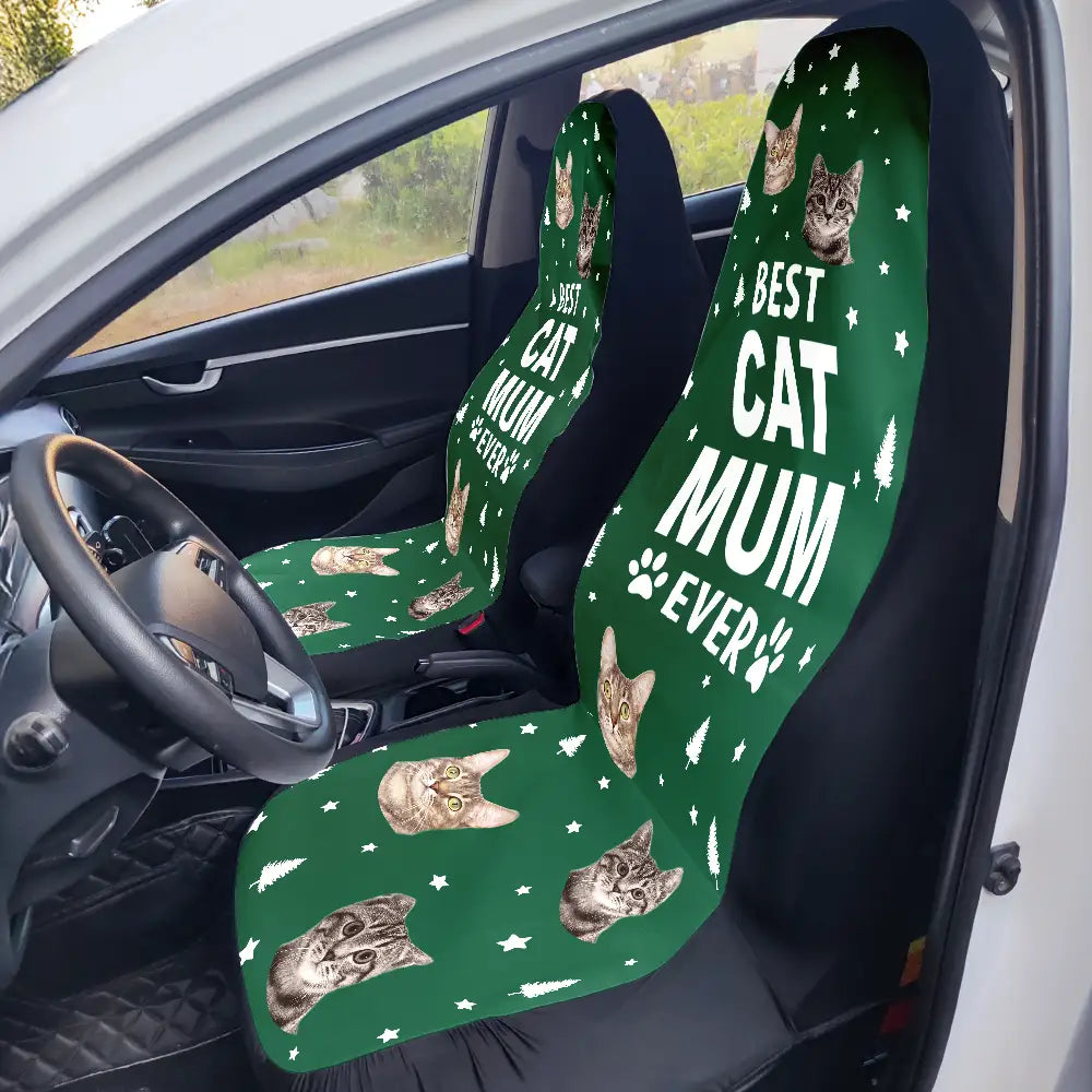 Pet Lovers, Funny - Custom Photo Best Dog Cat Dad Mom Ever - Personalized Car Seat Cover