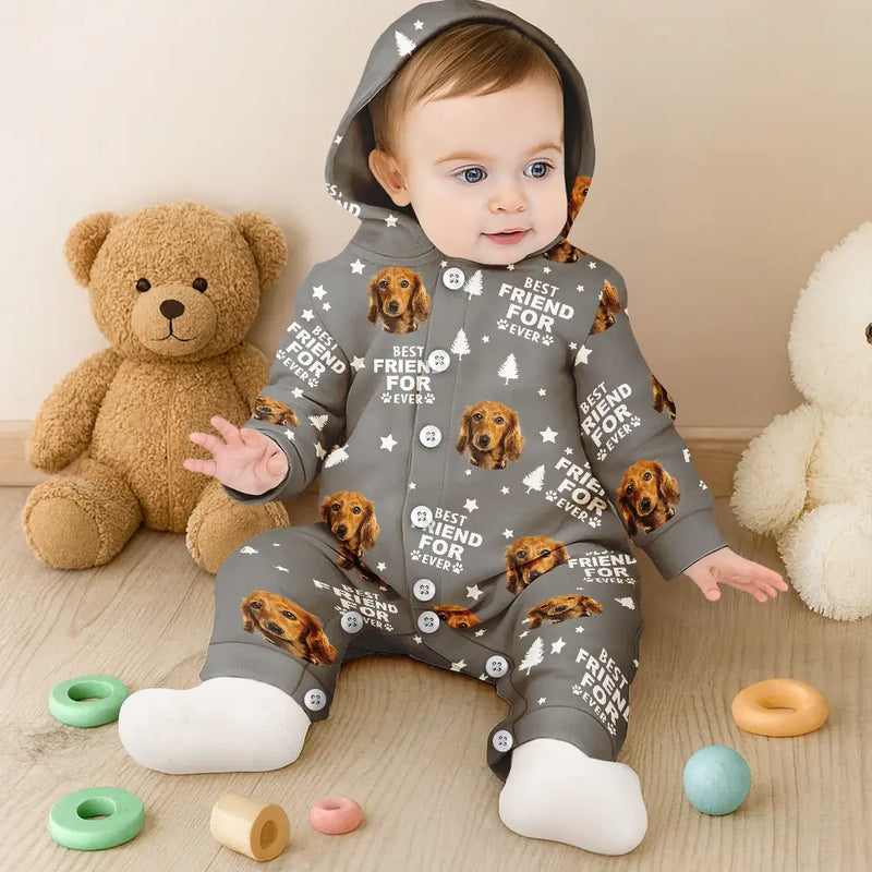 Pet Lovers, Custom Photo, Happy - Custom Photo Best Dog Cat Dad Mom Ever - Personalized Overall Onesie Hooded Jumpsuit