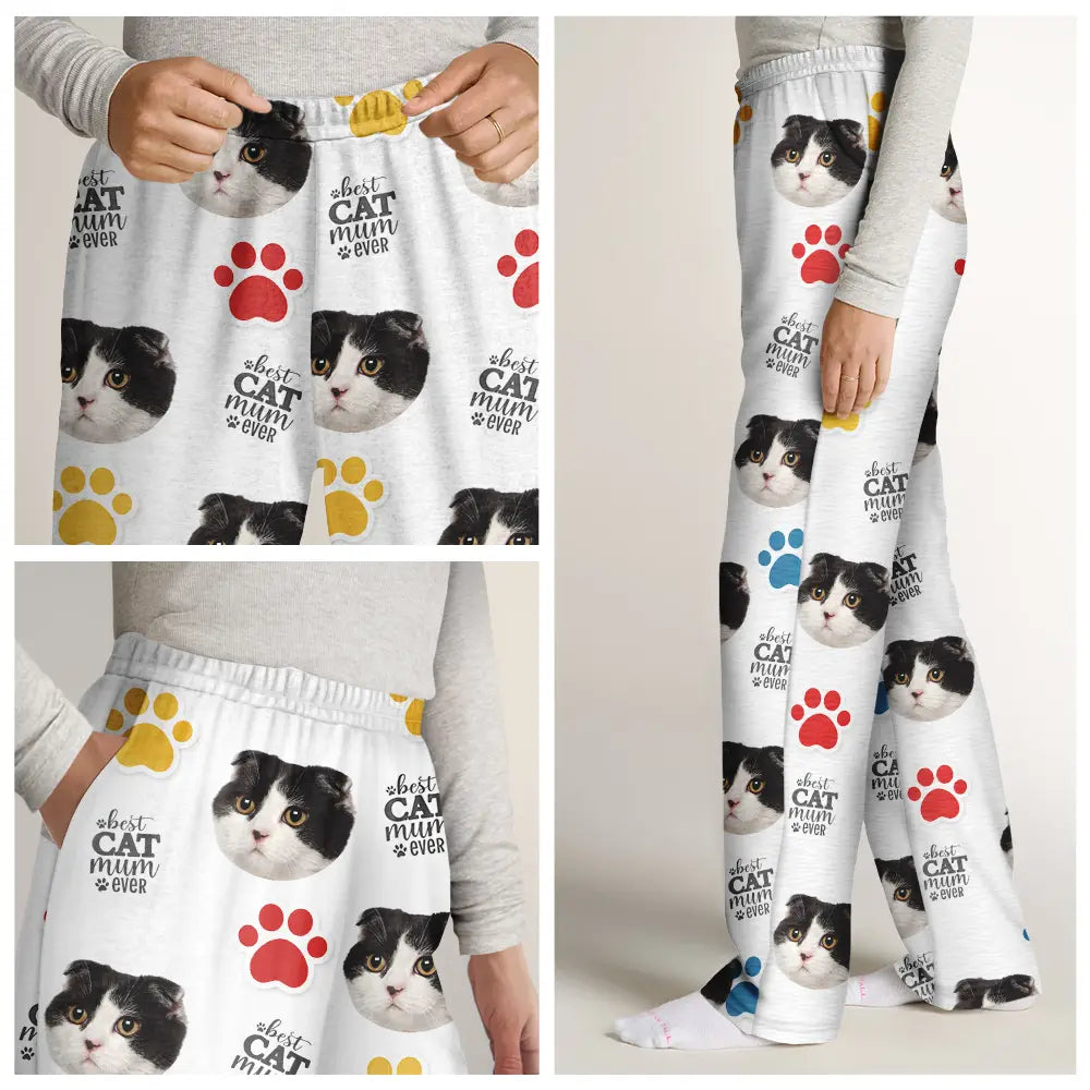 Funny, Christmas, Dog Lovers, Pet Lovers, Cat Lovers, Custom Photo - Custom Photo Best Dog Mom Ever - Personalized Pajama Pants