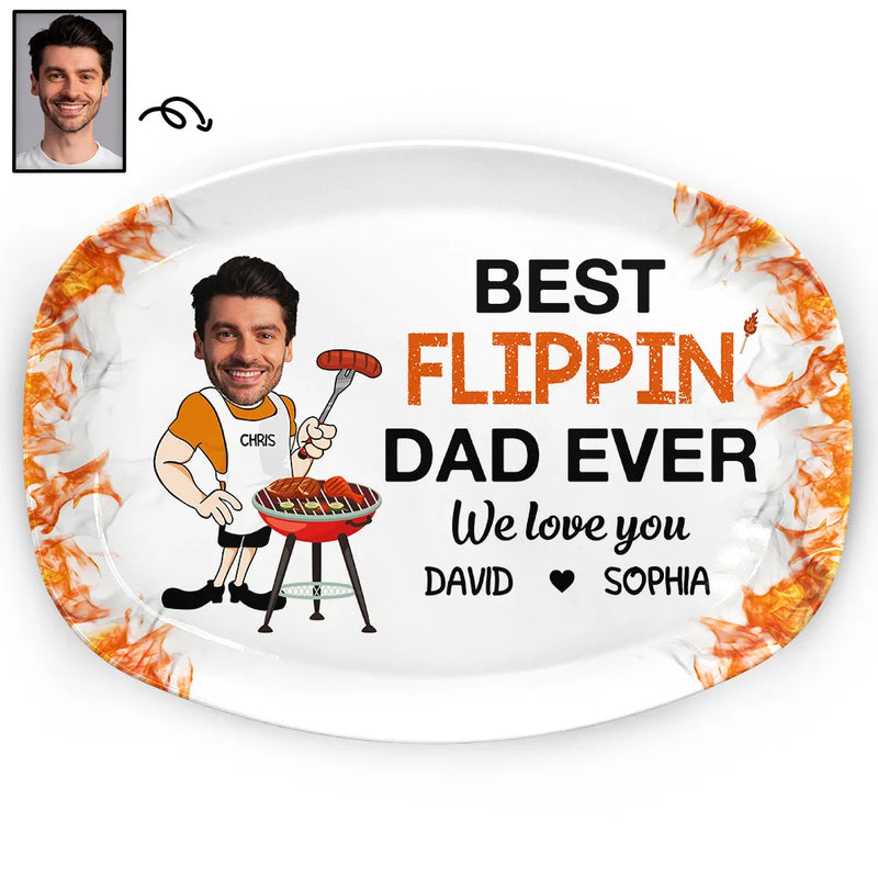 Gift For Father,Dad's Hobby,Grilling,Cooking - Custom Photo Best Flippin Dad Ever - Personalized Plate