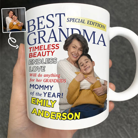 Custom Photo Best Grandma Mommy Magazine - Personalized Mug