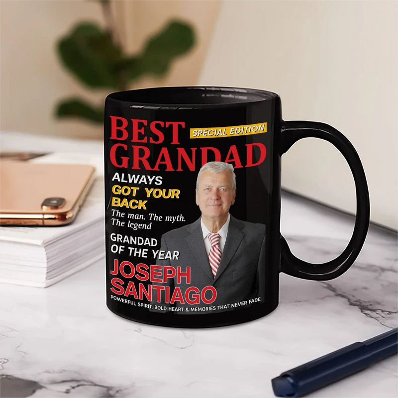Gift For Grandpa,Gift For Father,Happy,Custom Photo - Custom Photo Best Grandpa Papa Magazine - Personalized Mug