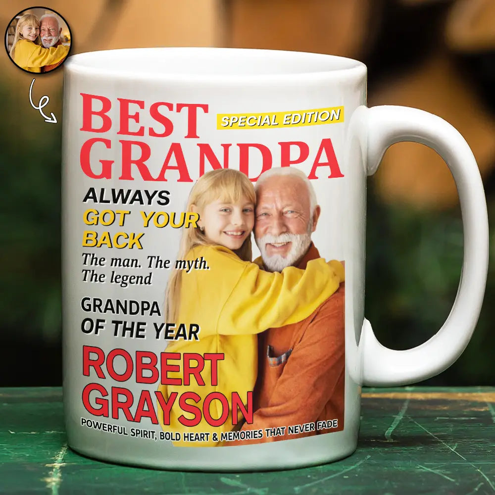 Gift For Grandpa,Gift For Father,Happy,Custom Photo - Custom Photo Best Grandpa Papa Magazine - Personalized Mug
