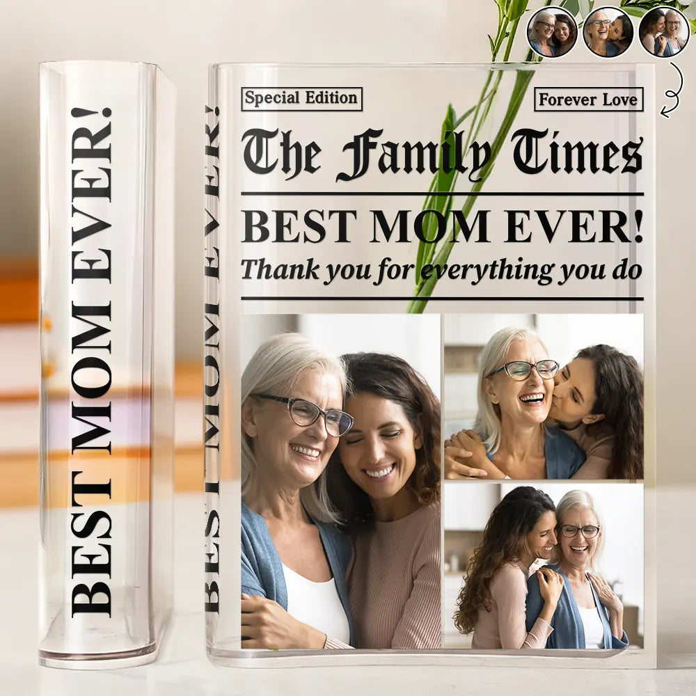 Gift For Father,Gift For Mother,Gift For Women,Gift For Men,Love - Custom Photo Best Mom Dad Ever Newspaper Theme - Personalized Acrylic Book Vase