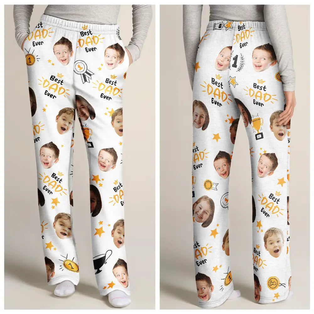 Gift For Father,Custom Photo,Funny - Custom Photo Best Papa Ever Trophy Dad - Personalized Pajama Pants