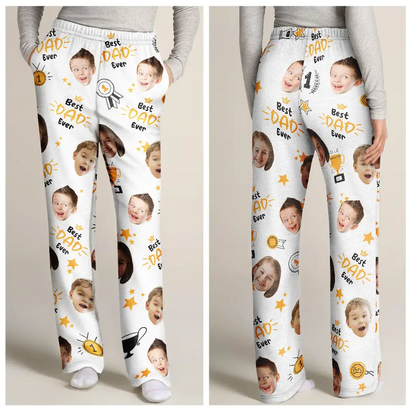 Gift For Father,Custom Photo,Funny - Custom Photo Best Papa Ever Trophy Dad - Personalized Pajama Pants
