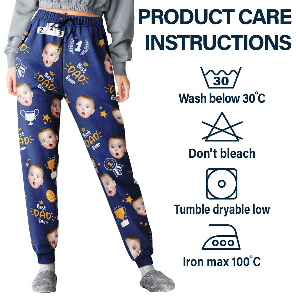 Gift For Father,Custom Photo,Funny - Custom Photo Best Papa Ever Trophy Dad - Personalized Pajama Pants